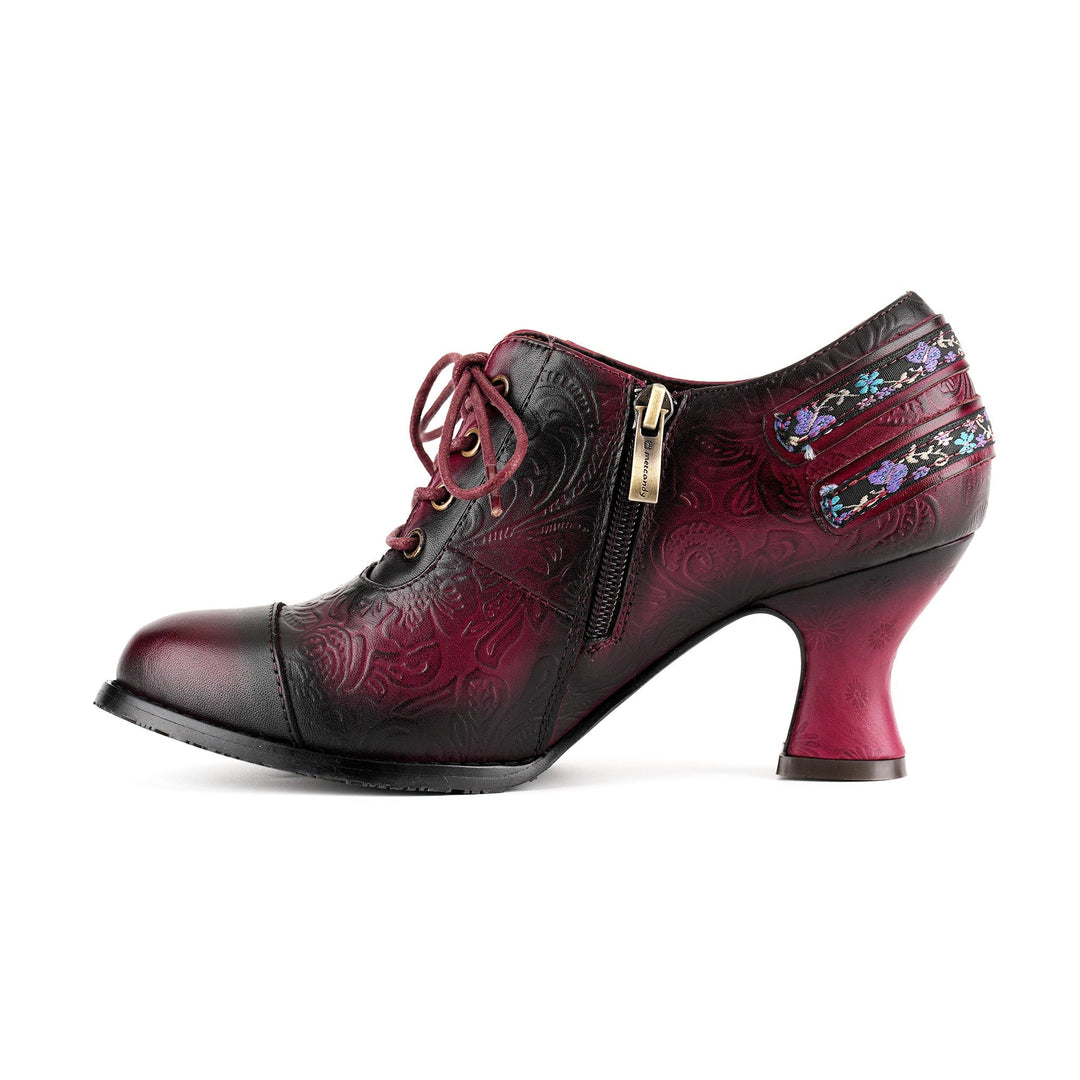 Nicolasa | Women's Floral Embossed Lace-Up Heels
