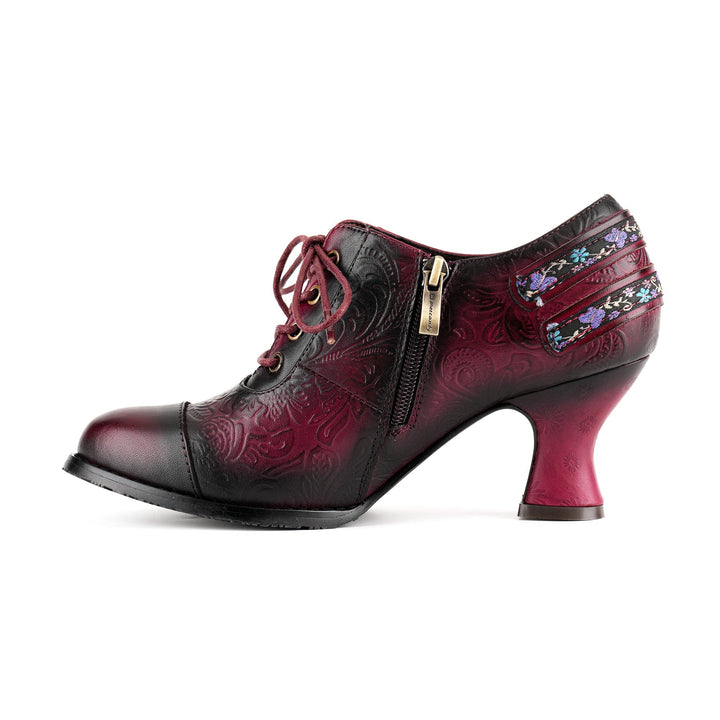 Nicolasa | Women's Floral Embossed Lace-Up Heels