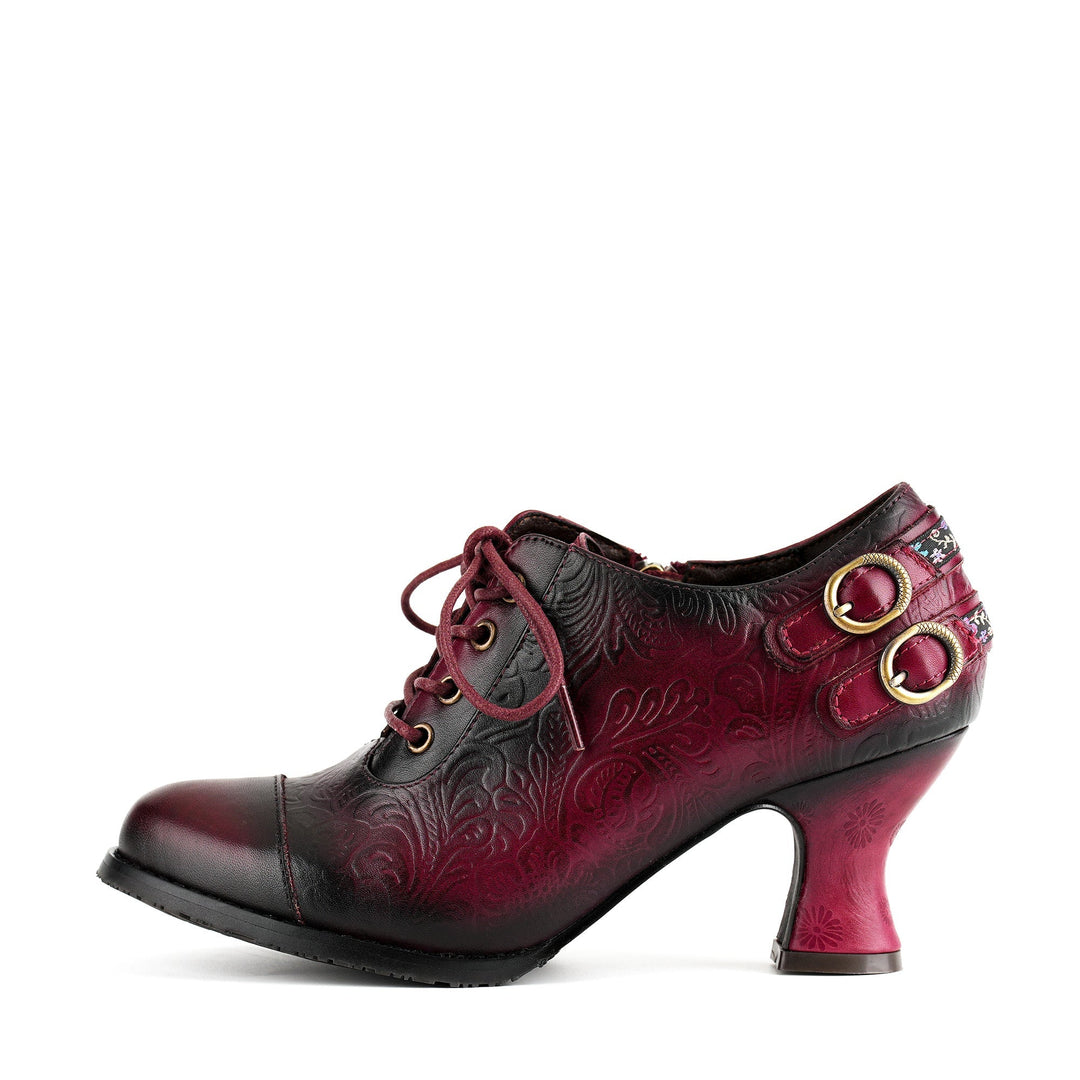 Nicolasa | Women's Floral Embossed Lace-Up Heels