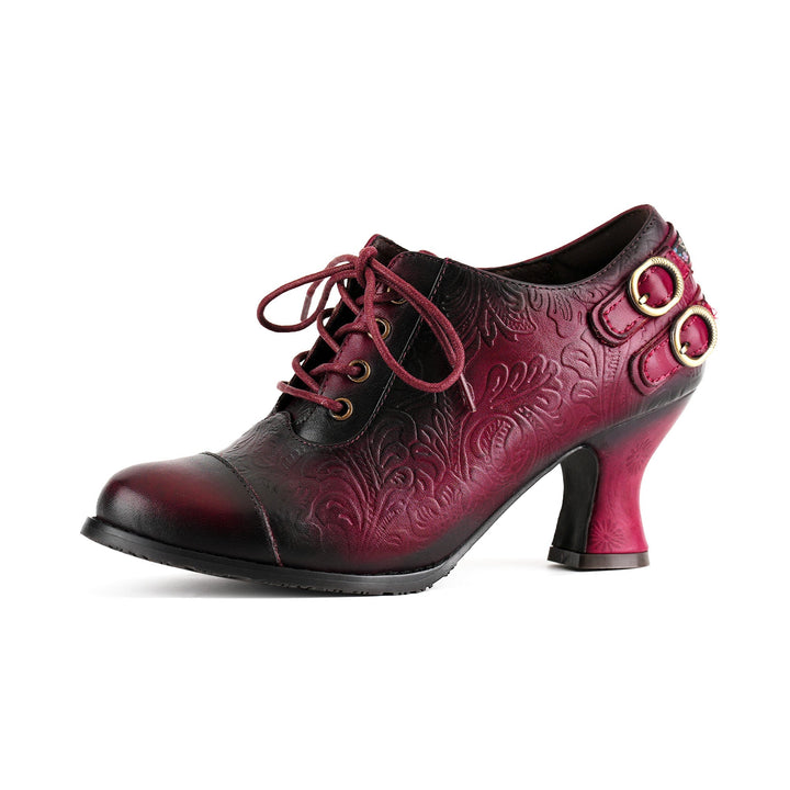 Nicolasa | Women's Floral Embossed Lace-Up Heels