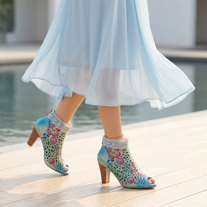Iridella™ | Women's Gradient Floral Cutout Lace Trim Sandal Booties