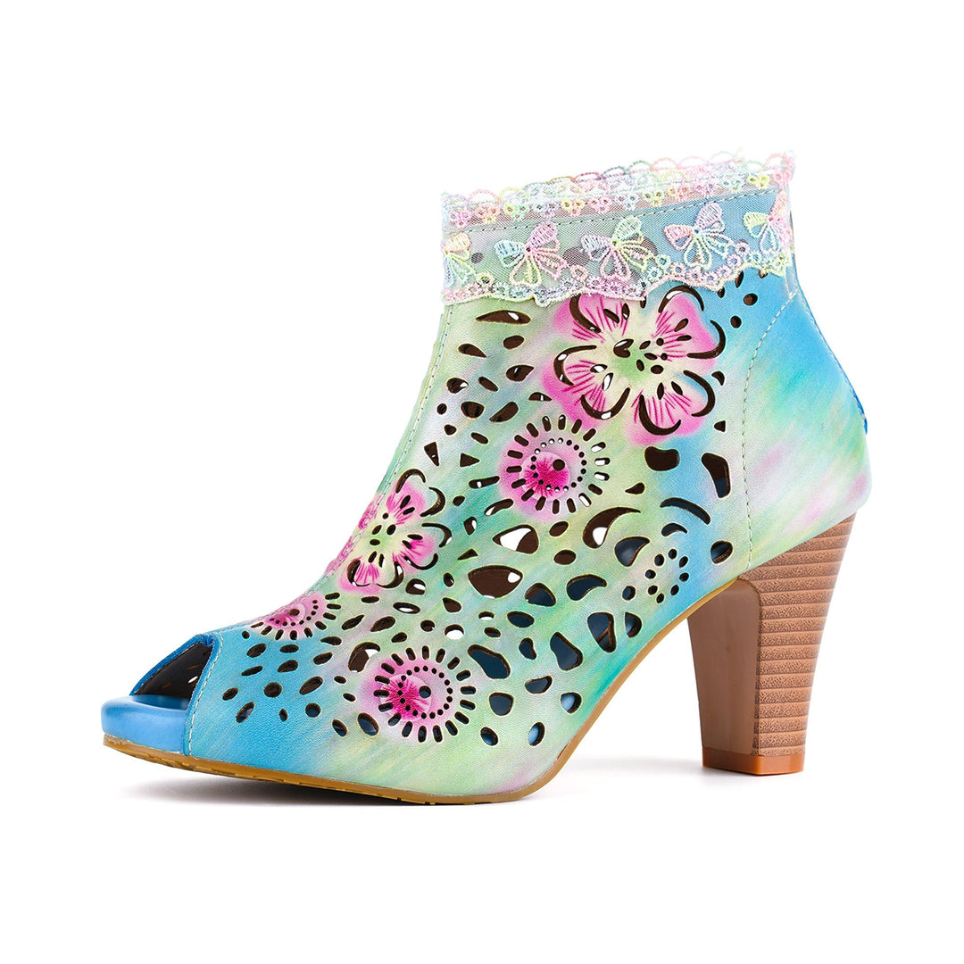 Iridella™ | Women's Gradient Floral Cutout Lace Trim Sandal Booties