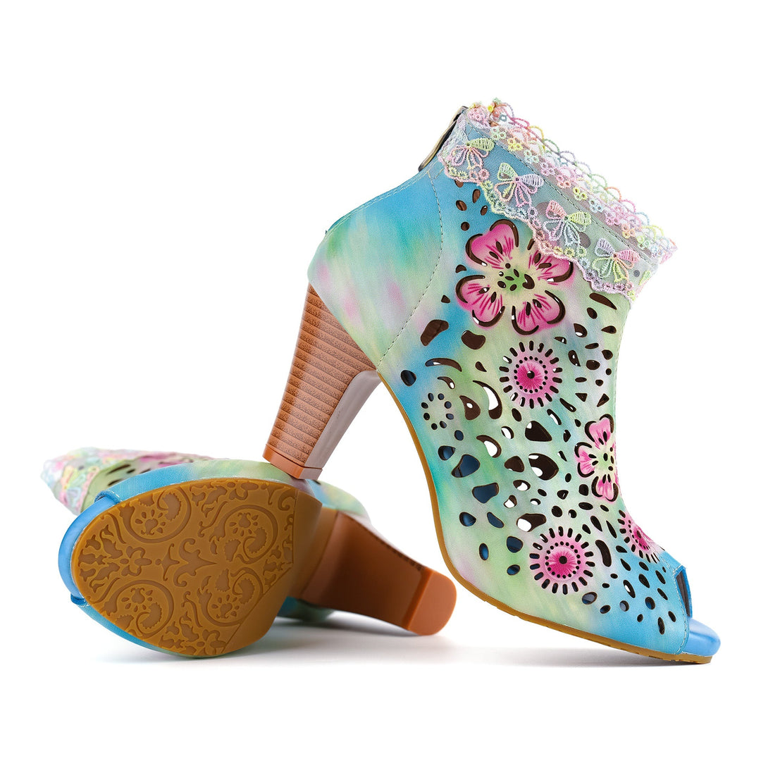 Iridella™ | Women's Gradient Floral Cutout Lace Trim Sandal Booties