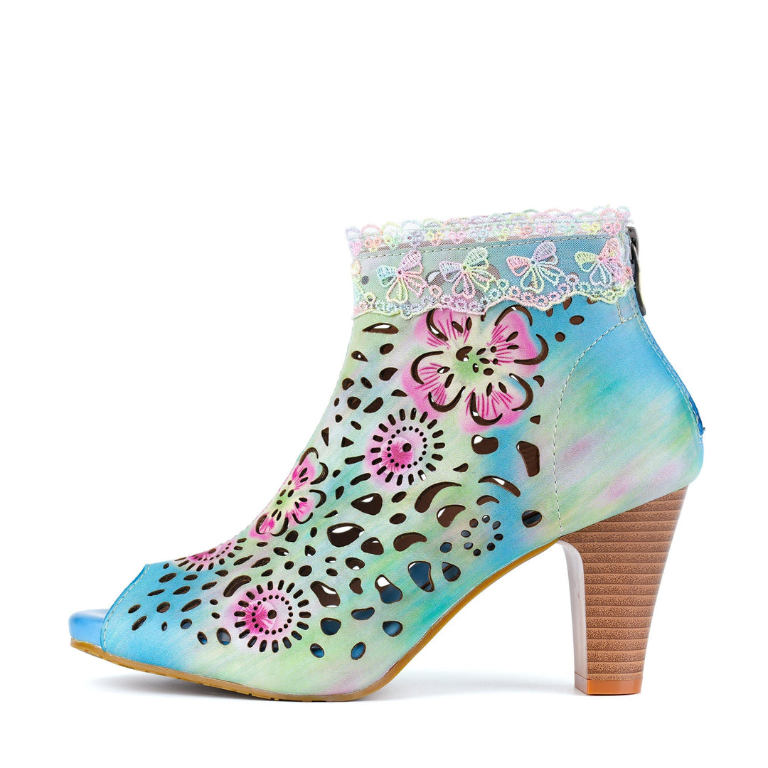 Iridella™ | Women's Gradient Floral Cutout Lace Trim Sandal Booties