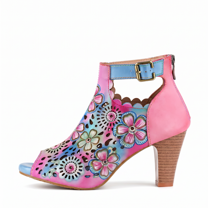 Amelora™ | Floral Cutout Buckle Scalloped Sandal