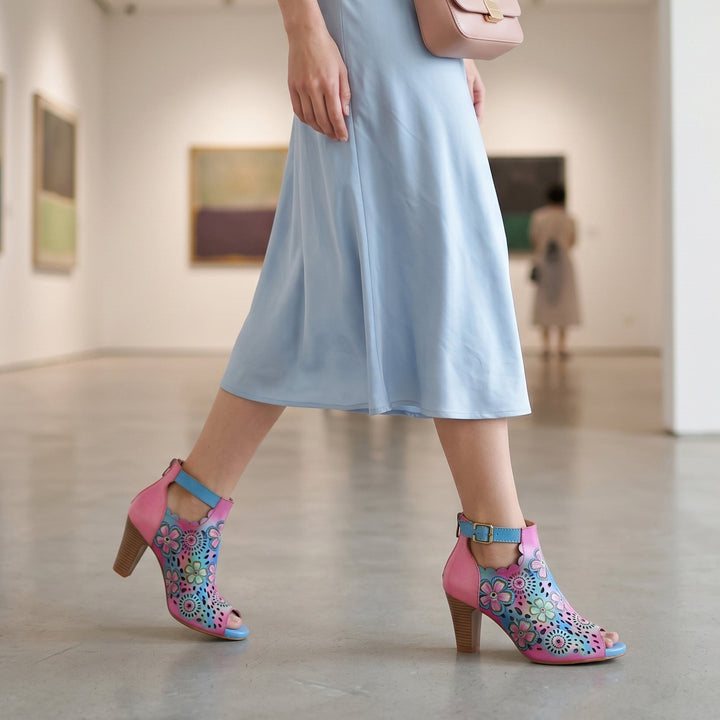 Amelora™ | Floral Cutout Buckle Scalloped Sandal