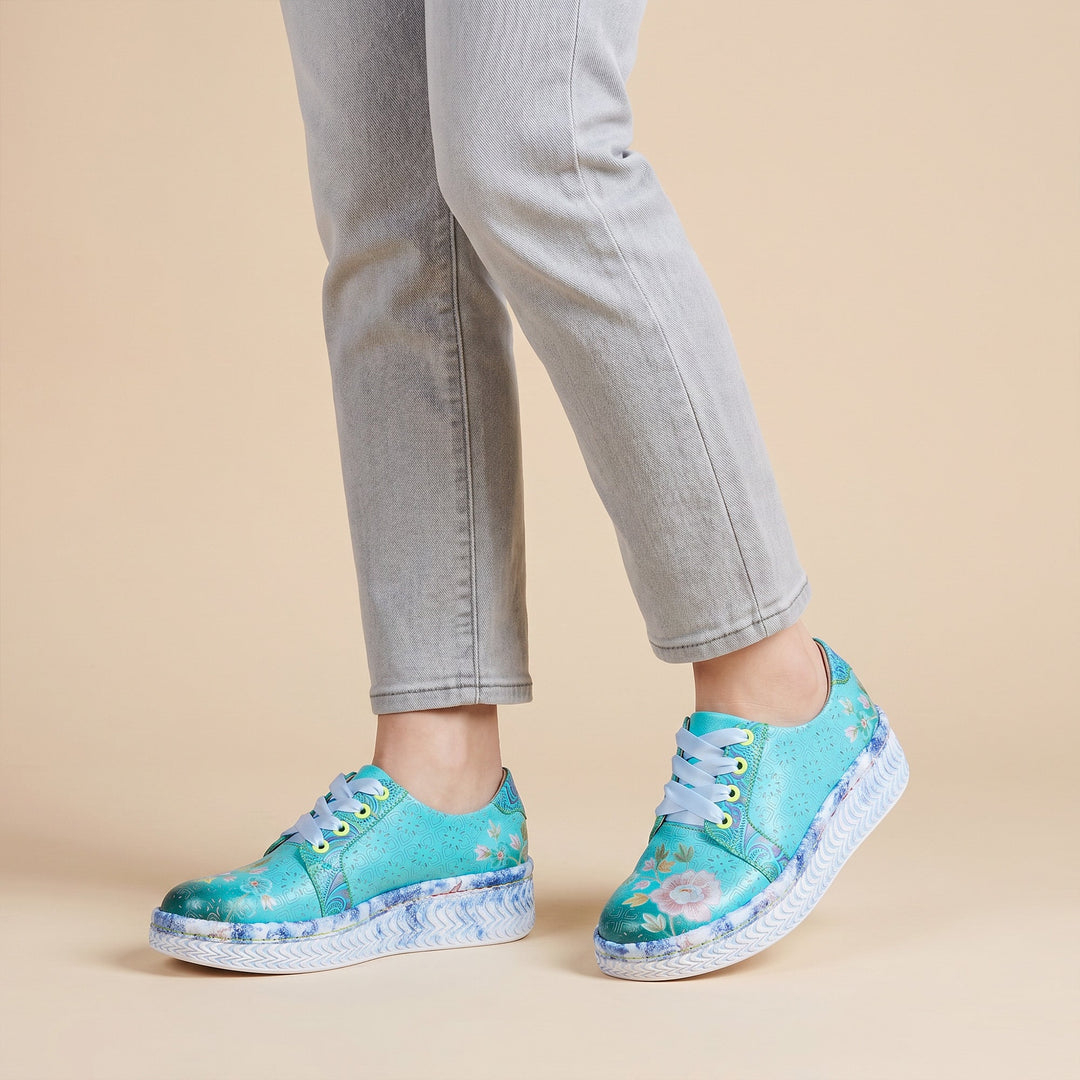 Azzurella™ | Women's Floral Platform Lace-Up Sneakers
