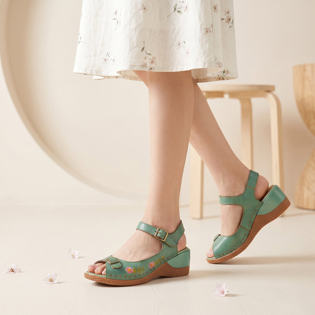 Aveline™ | Women's Floral Embroidered Wedge Sandals