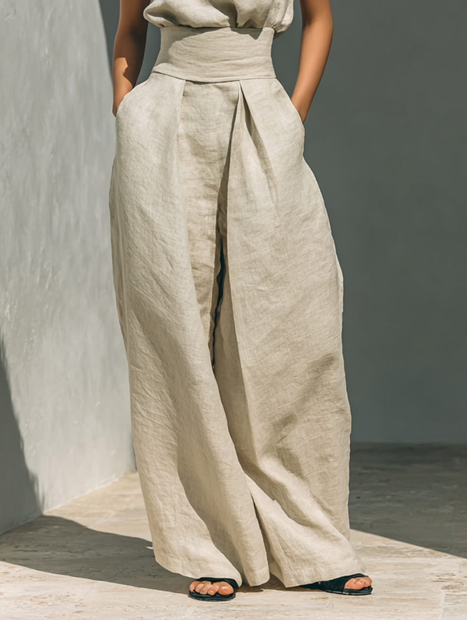 Venancia™ | Women's High-Neck Top &amp; Wide-Leg Pants Two-Piece Set