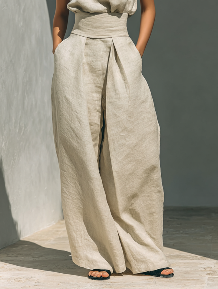 Venancia™ | Women's High-Neck Top &amp; Wide-Leg Pants Two-Piece Set