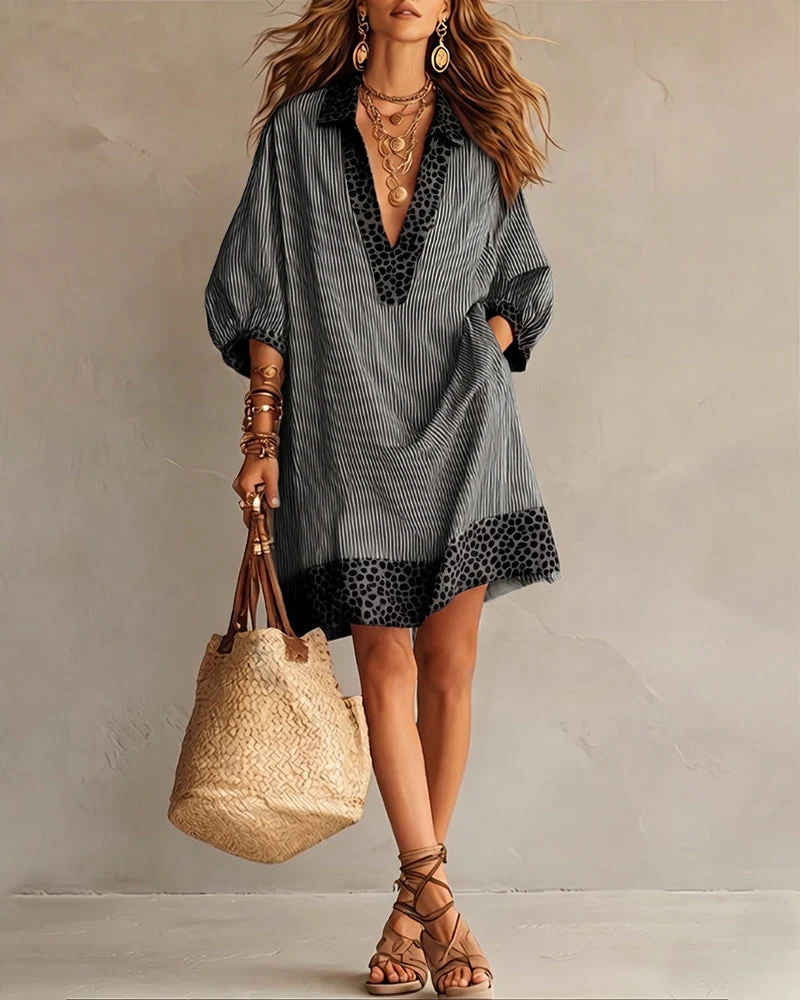Zelie™ | Leopard Print Striped Dress