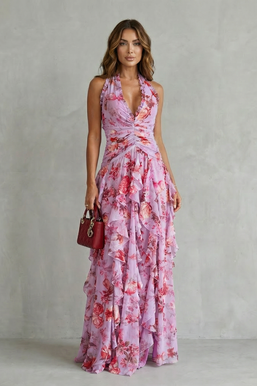 Belladina™ | Women's Halter Floral Maxi Dress