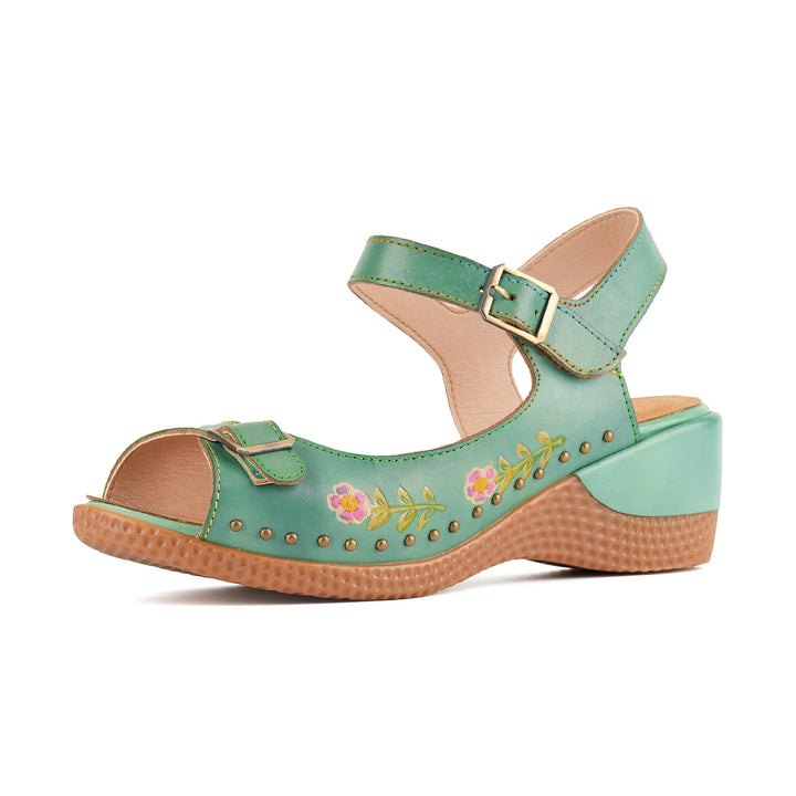 Aveline™ | Women's Floral Embroidered Wedge Sandals