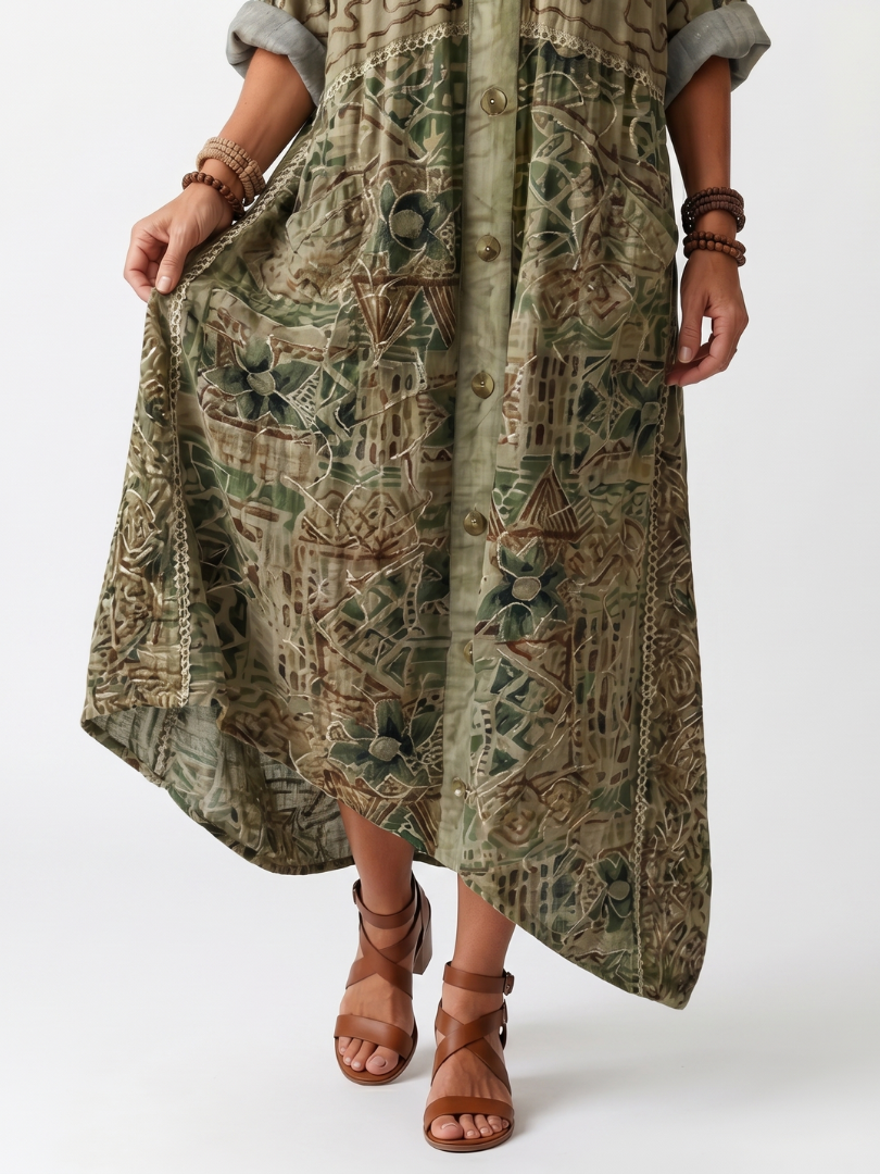 Aleta™ | Women's Button-Front Oversized Pocket Midi Dress