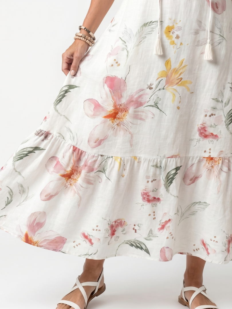 Noa™ | Women's Soft Floral Tiered Tassel Midi Dress