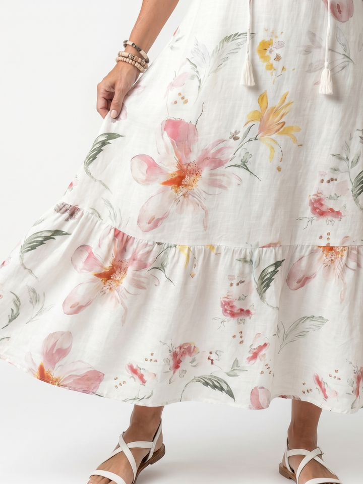 Noa™ | Women's Soft Floral Tiered Tassel Midi Dress