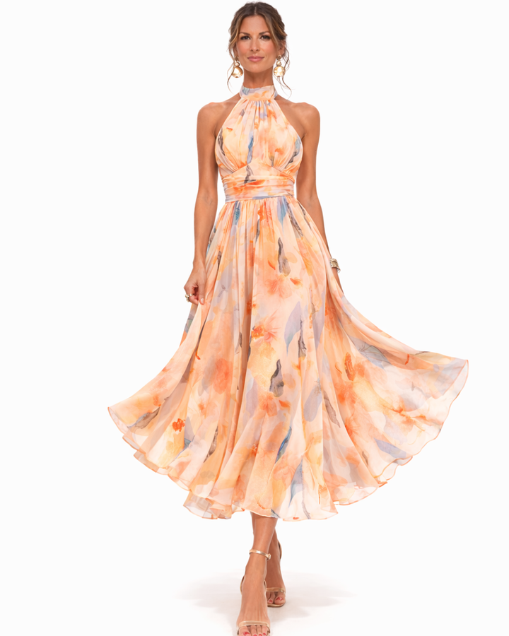Aurora™ | Women's Halter Watercolor Print Maxi Dress