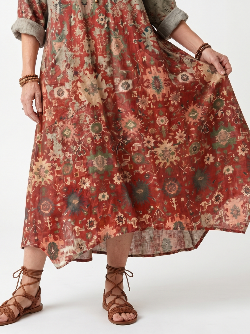 Saffron™ | Women's Mixed Pattern Oversized Pocket Midi Dress