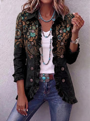 Nyxelle™ | Women's Midnight Bohemian Paisley Ruffle Jacket