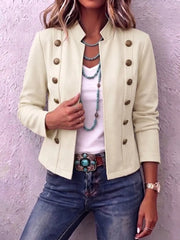 Apriel™ | Stand Collar Double-Breasted Cropped Jacket