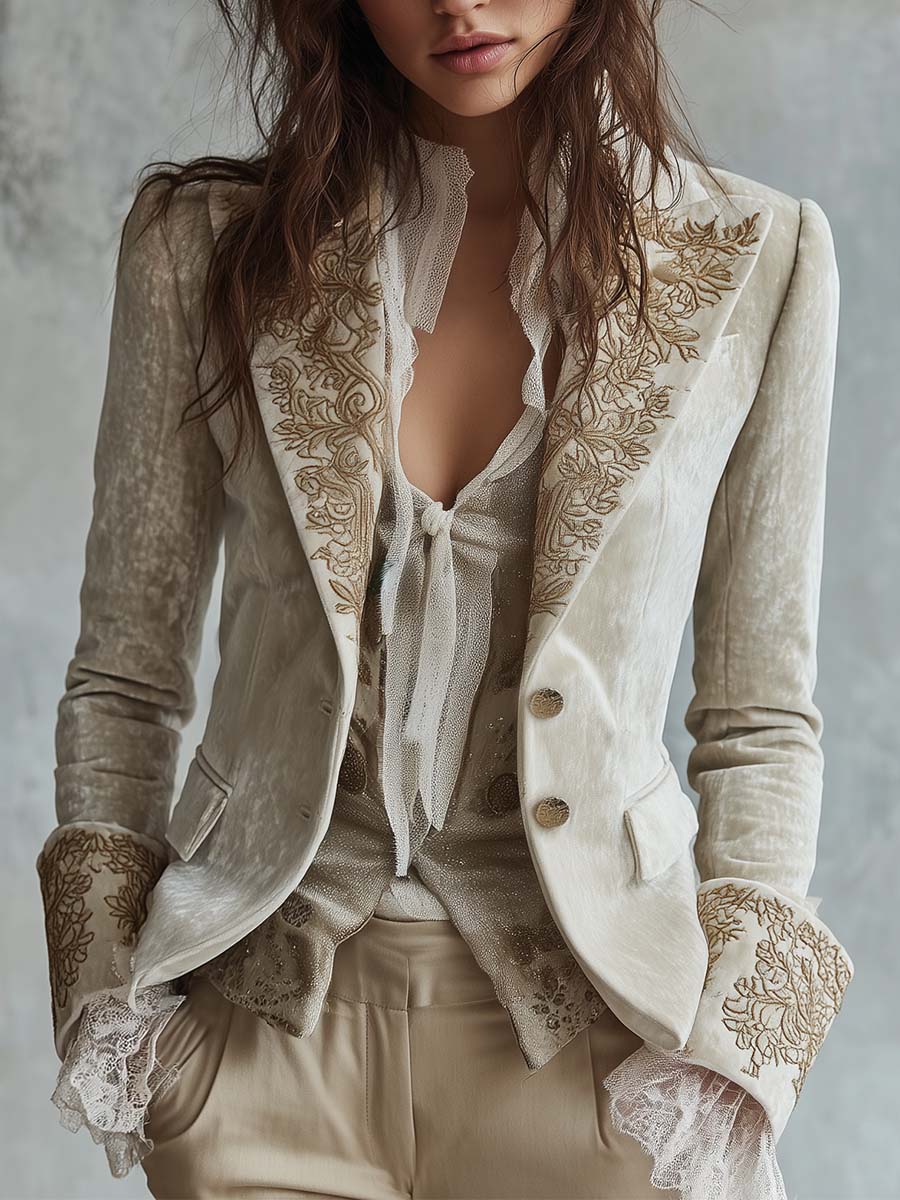 Seraphina | Embroidered Ivory Tailored Blazer