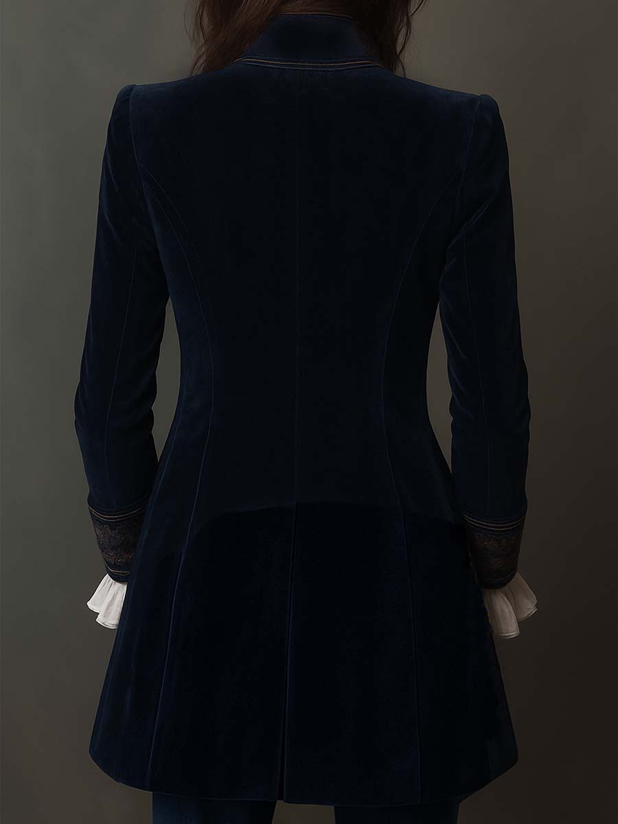 Josephine | Navy Embroidered Vintage Longline Jacket