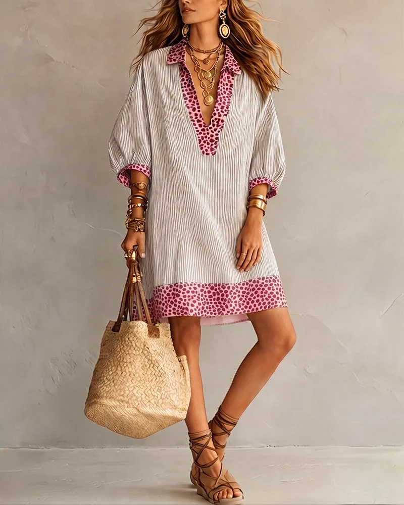Zelie™ | Leopard Print Striped Dress