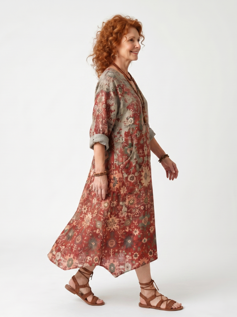 Saffron™ | Women's Mixed Pattern Oversized Pocket Midi Dress