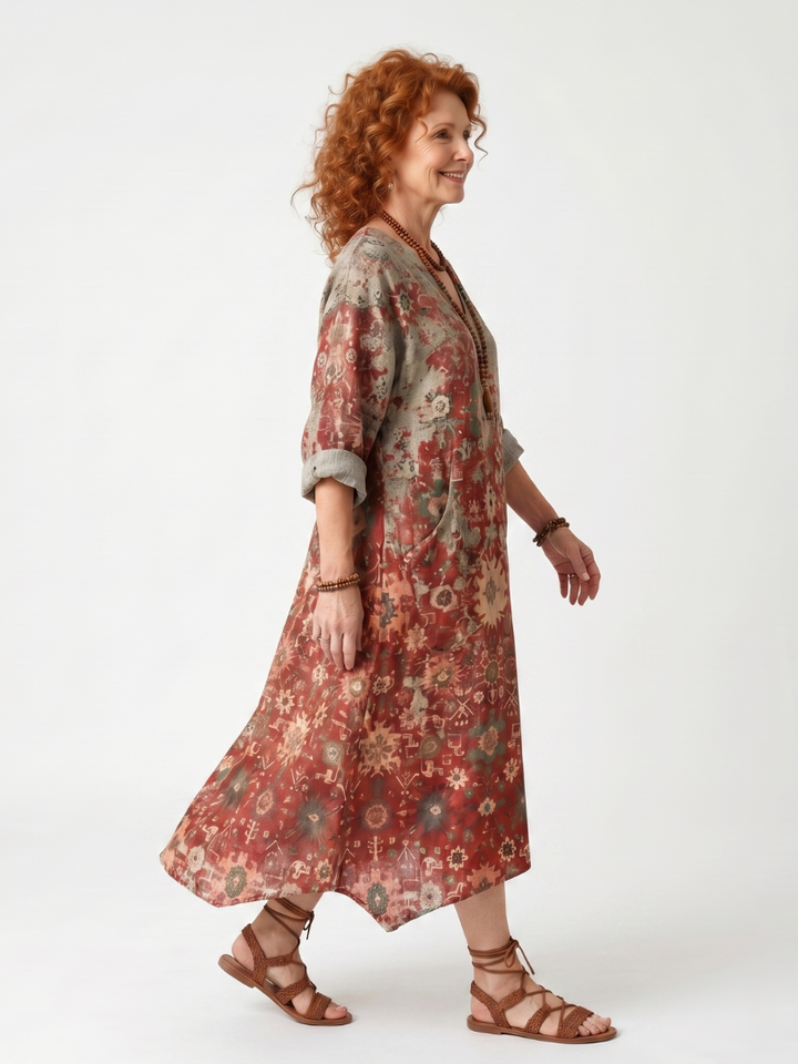 Saffron™ | Women's Mixed Pattern Oversized Pocket Midi Dress