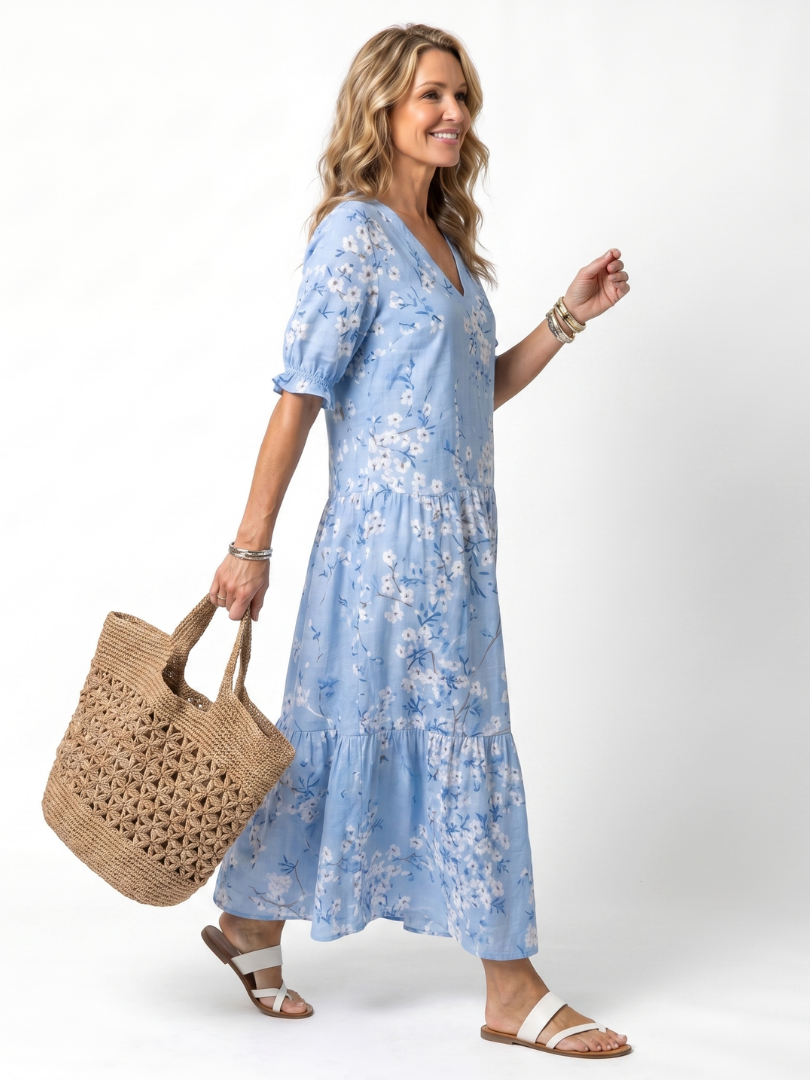 Alora™ | Women's Floral Tassel-Tie Midi Dress