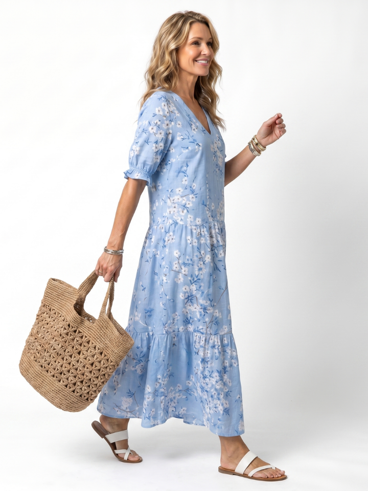 Alora™ | Women's Floral Tassel-Tie Midi Dress