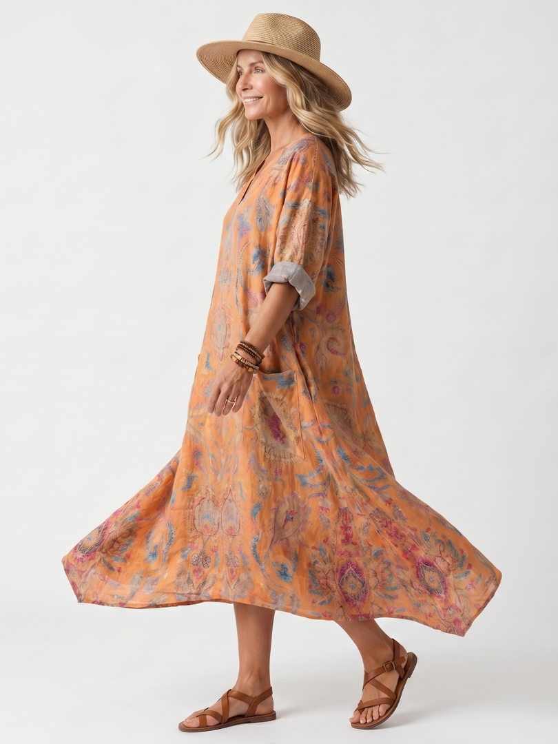 Remi™ | Women's Printed Oversized Pocket Midi Dress