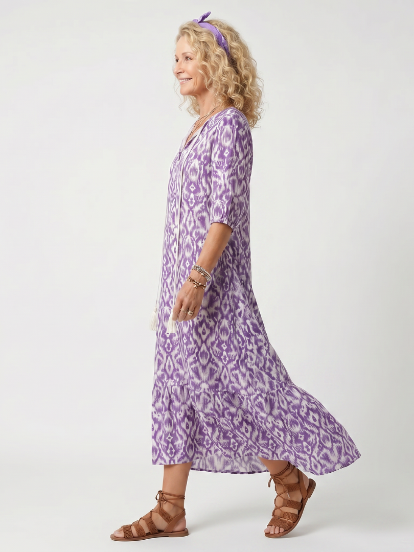 Penelope™ | Women's Printed Tassel-Tie Midi Dress