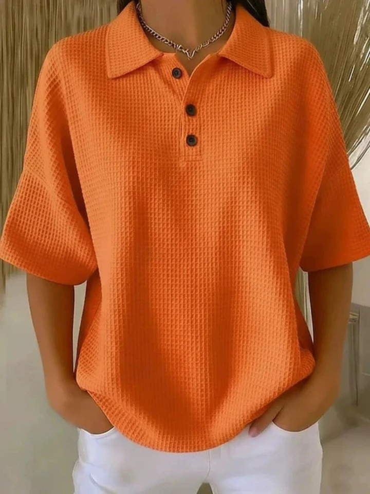 Abriella | Waffle Polo Blouse