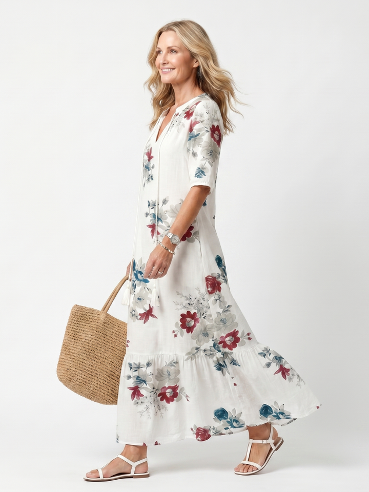 Maeva™ | Women's Floral Tassel-Tie Midi Dress