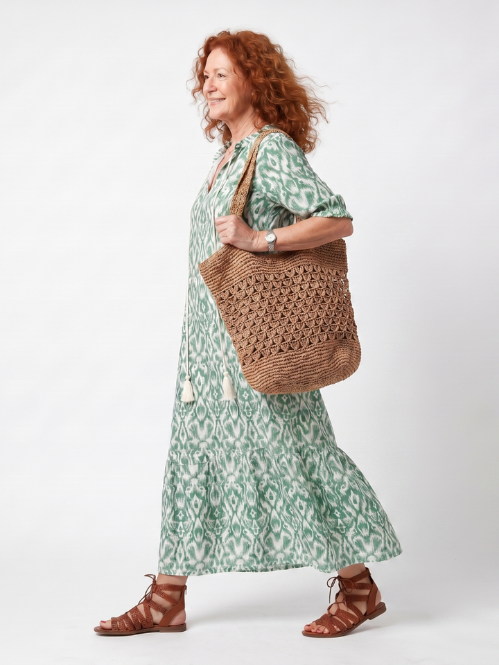 Ilara™ | Women's Patterned V-Neck Tassel Midi Dress