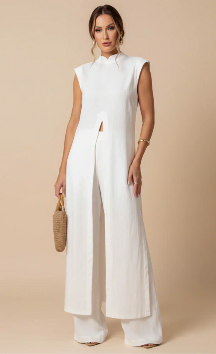 Benigna™ | Women's Ruffle Shoulder Tunic &amp; Wide-Leg Pants Two-Piece Set