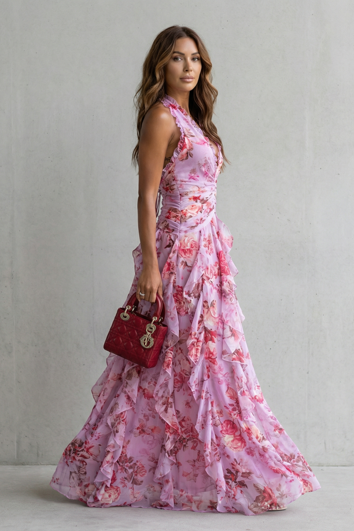 Belladina™ | Women's Halter Floral Maxi Dress