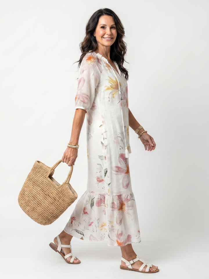 Noa™ | Women's Soft Floral Tiered Tassel Midi Dress