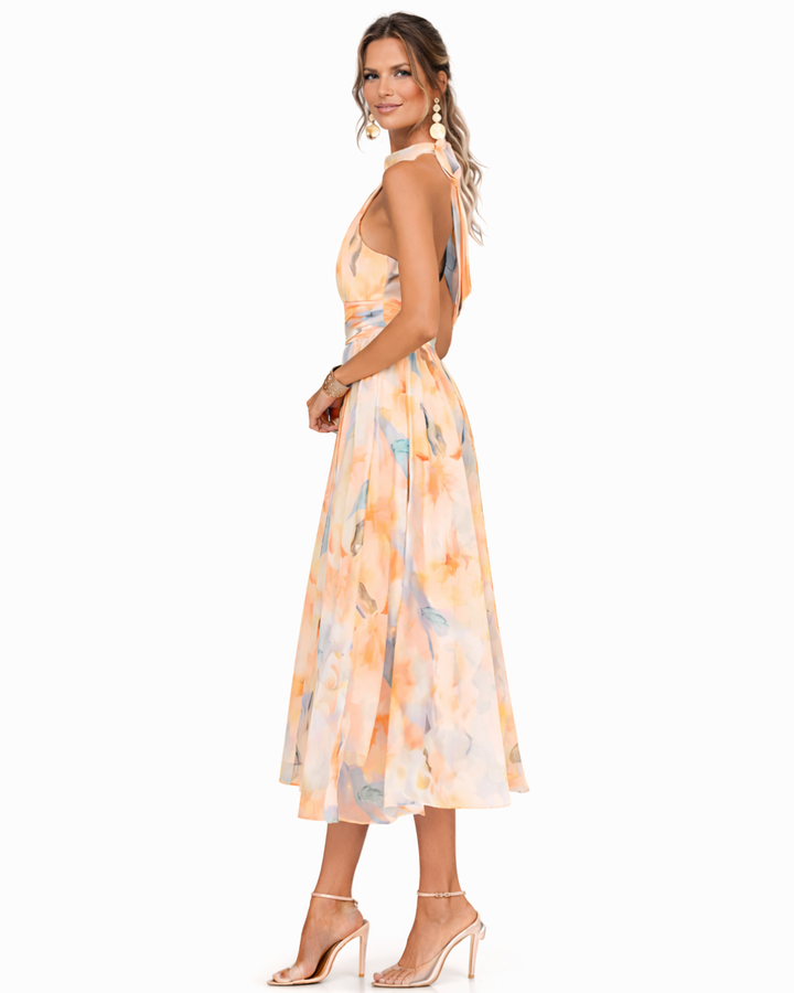 Aurora™ | Women's Halter Watercolor Print Maxi Dress