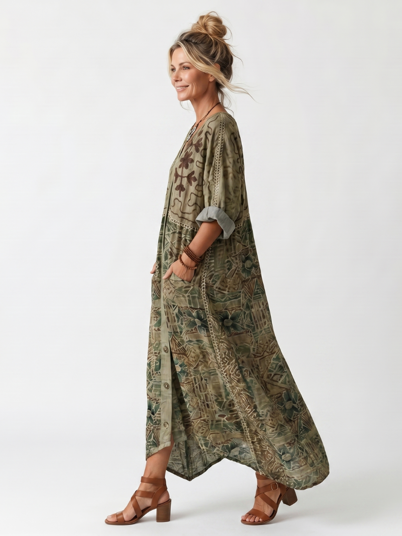 Aleta™ | Women's Button-Front Oversized Pocket Midi Dress
