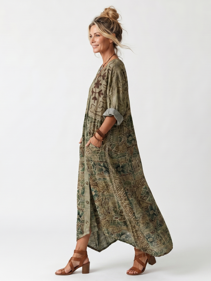 Aleta™ | Women's Button-Front Oversized Pocket Midi Dress