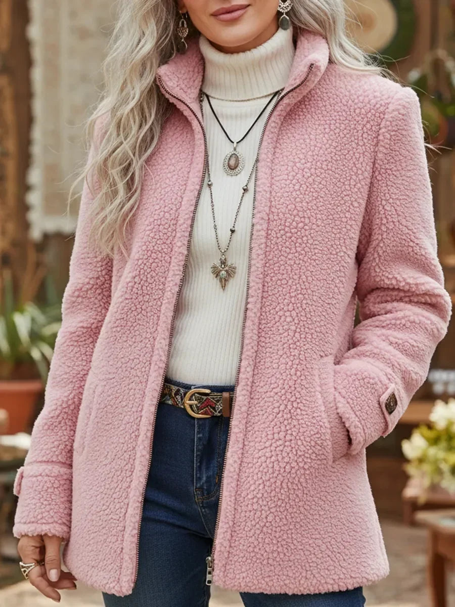 Chanelle™ | Full Zip Lambswool Feel Stand Collar Jacket
