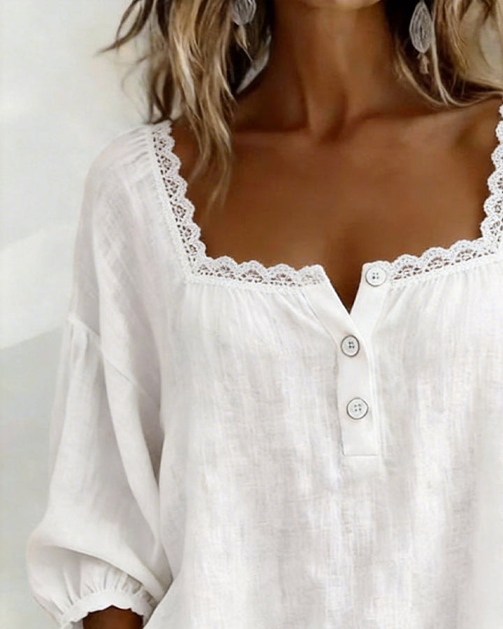 Trelaine | Lace-Trim Square Neck Blouse