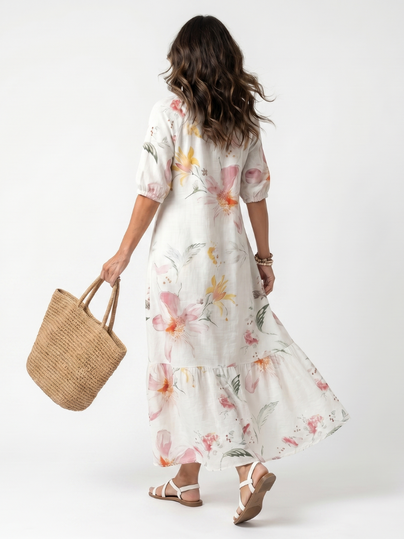 Noa™ | Women's Soft Floral Tiered Tassel Midi Dress