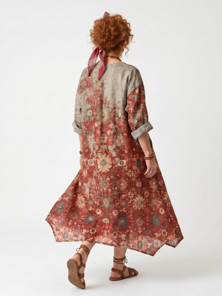 Saffron™ | Women's Mixed Pattern Oversized Pocket Midi Dress