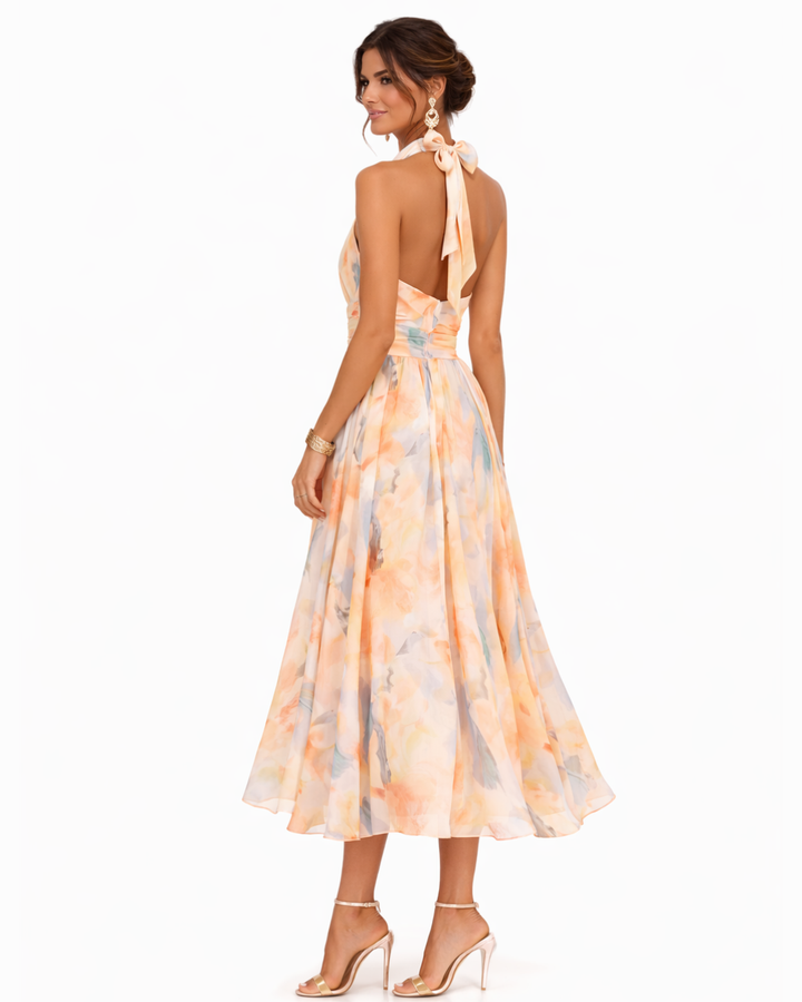 Aurora™ | Women's Halter Watercolor Print Maxi Dress