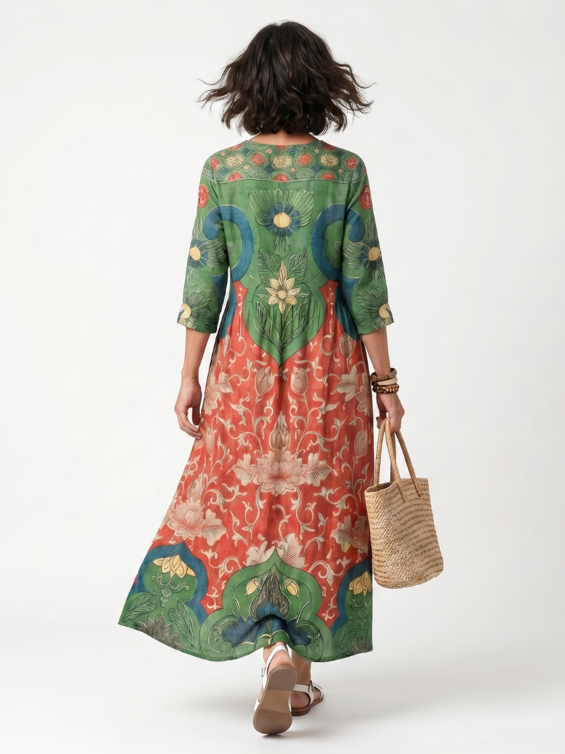 Sloane™ | Women's Mixed Print V-Neck Pocket Midi Dress