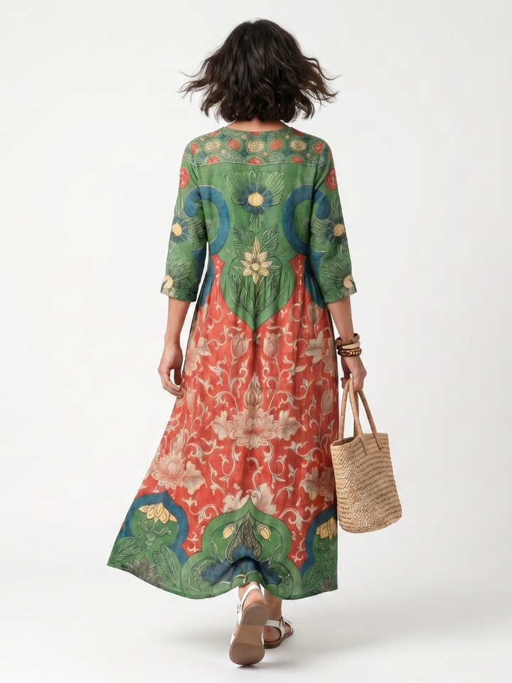 Sloane™ | Women's Mixed Print V-Neck Pocket Midi Dress