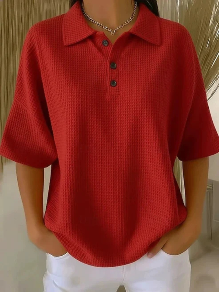 Abriella | Waffle Polo Blouse